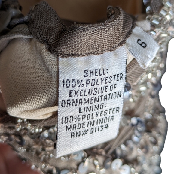 Vintage 1990 SCALA Hand Beaded Floral Sequin Sheer Tone Cocktail Evening Dress - Picture 6 of 7